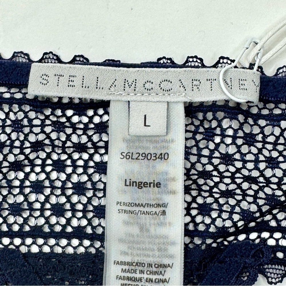 NWT STELLA McCARTNEY “Katie Kissing” Navy Stretch Lace Thong Size Large - Picture 3 of 16